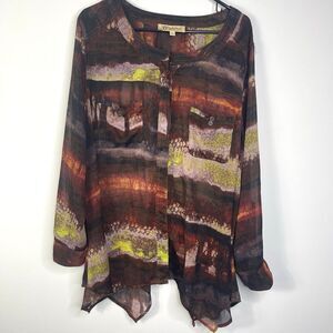 Democracy Lamia Buttondown Top Size 1X Lagenlook Lightweight Boho Patchwork